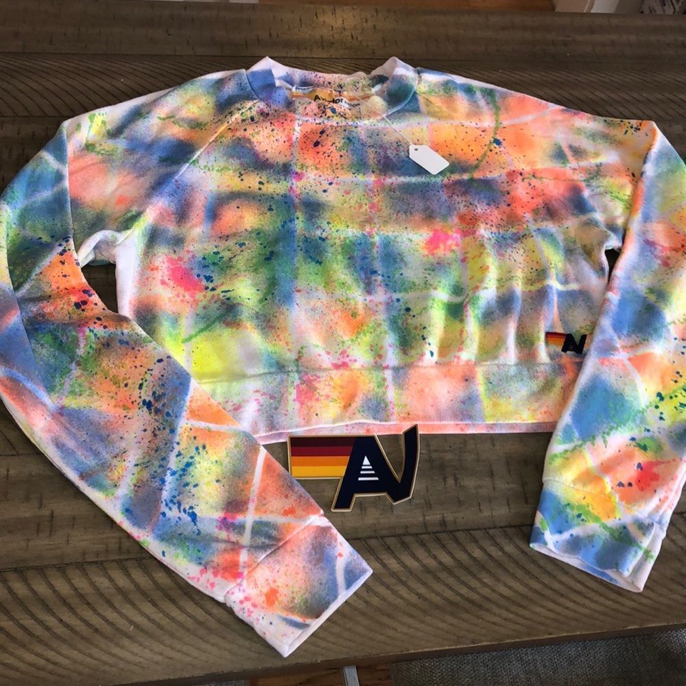NWT AV Nation Artist 👩‍🎨 Collection Neon Crop Lightweight Cotton Blend Sweats…